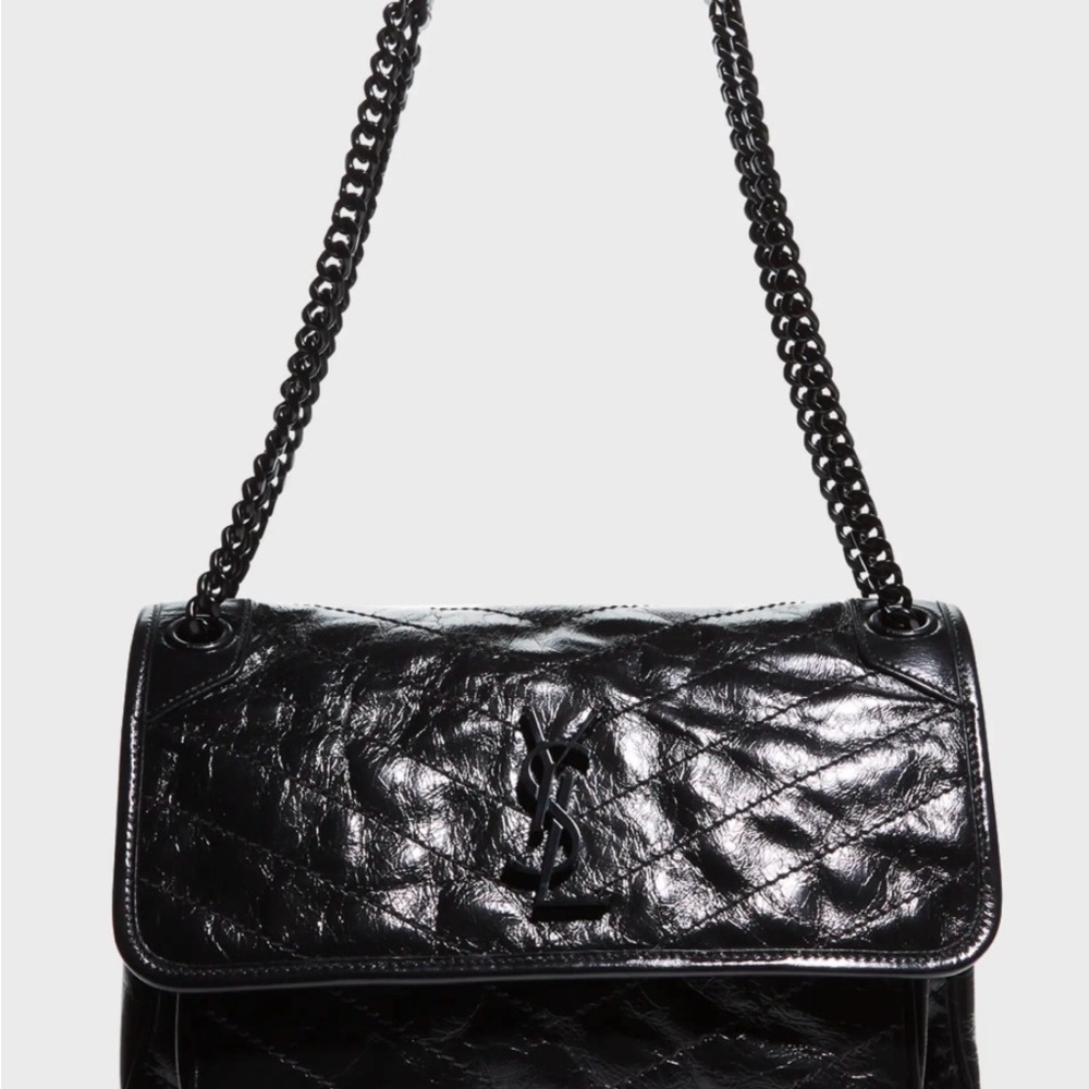 Yves Saint Laurent Shiny Black Leather Shoulder Bag new no offers